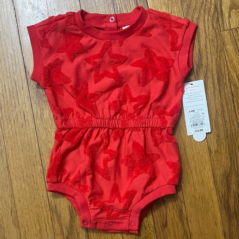Cat & Jack Red Baby Romper with Star Design